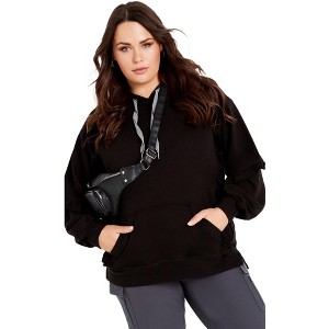 Avenue Women's Plus Size Frill Eggplant Hoodie - 1 of 4