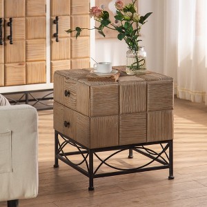 21.06"/47.64" Retro Square Coffee Table With 2 Drawers Small Splicing Design Center Table For Dining Room Living Room - 1 of 4