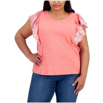 Tommy Hilfiger Womens Embroidered Flutter Knit Blouse