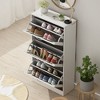 FUFU&GAGA White Woodgrain 3-Drawer Flip-Flop Shoe Cabinet Hollow Out Design Natural Style - 2 of 4
