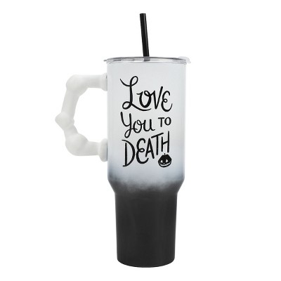 Nightmare Before Christmas 40 Oz White and Gray Ombre Stainless Steel Tumbler with Bone Handle