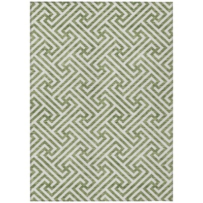Green And Beige Geometric Washable Indoor Outdoor Area Rug