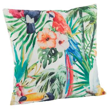 18"x18" Tropical Parrot Print Poly Filled Throw Pillow - Saro Lifestyle