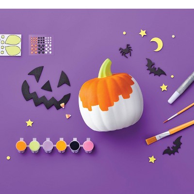 Molded Paper Pumpkin Kit - Mondo Llama™: Halloween Craft with Paints, Brushes, Stickers & Glitter Glue for Kids 6+
