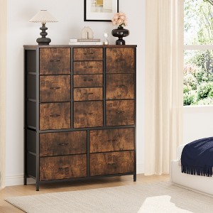 15 Drawers Dresser, Large Chests of Drawers, Fabric Storage Dresser Organizer Unit, for Closet, Hallway, Living Room, Brown - 1 of 4