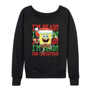 Women's - SpongeBob SquarePants - You Spin Me Round And Round Lightweight French Terry Wide Neck Long Sleeve Shirt - 1 of 4
