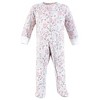 Hudson Baby Girls Cotton Sleep and Play, Outline Floral Soft Pink - 3 of 4