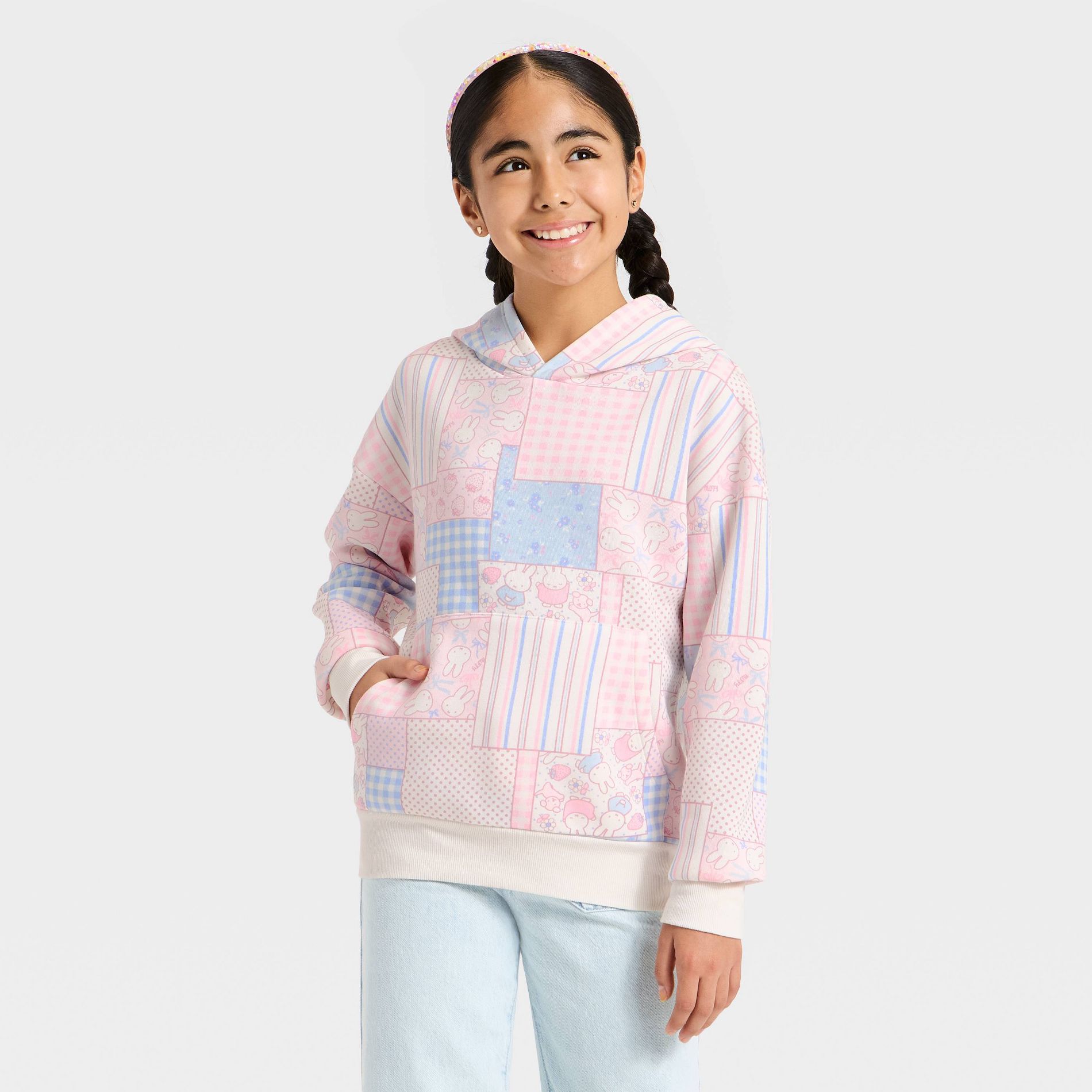 Girls' Miffy Patchwork Hoodie Pullover Sweatshirt - Cream