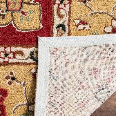 Hand Hooked Cream and Red Synthetic Runner Rug - 2'6" x 10'