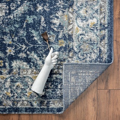 Blue 9' x 12' Oriental Synthetic Easy Care Area Rug