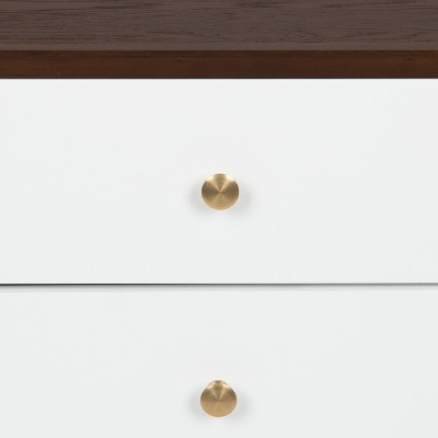 Midcentury Modern Walnut Brown and White Side Table with Storage