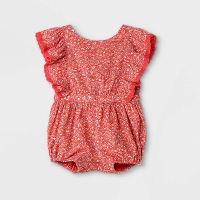Baby Girls' Floral Romper - Cat & Jack™ Red 6-9M