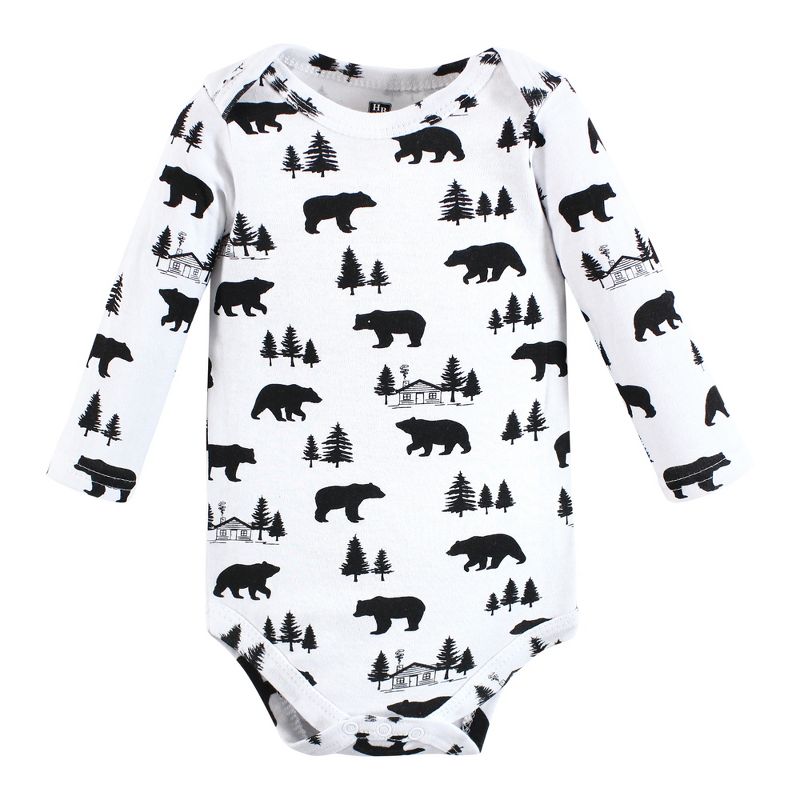 Hudson Baby Infant Boy Cotton Long-Sleeve Bodysuits, Baby Bear Gray Black 5-Pack, 5 of 9