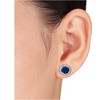 Pompeii3 5/8ct Halo Diamond Blue Sapphire Studs 14K White Gold - 2 of 3