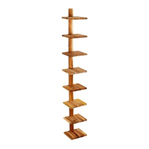 texxture 8 Shelf Floating Wall Shelves, Wooden Vertical  Shelving for Home Display, Storage, or Room Décor, Takara Column Large, Teak Wood - 1 of 4