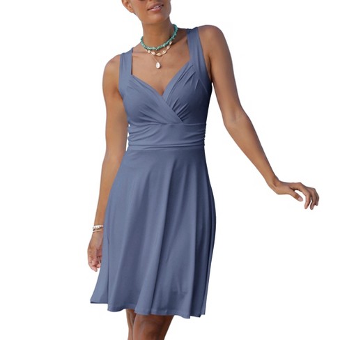 Lascana Women's Sleeveless Wrap Look Dress Solid Smokey Blue 12 : Target