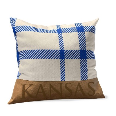 NCAA Kansas Jayhawks Farmhouse Plaid Faux Leather Throw Pillow