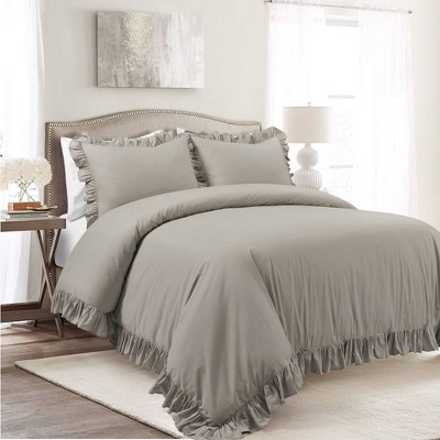 Full/Queen 3pc Reyna Cotton Duvet Cover Set Gray - Lush Décor