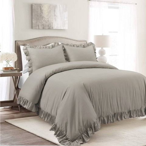 Lush Decor Full/Queen 3pc Reyna Cotton Duvet Cover Set Gray - Lush Décor: Ruffled Bedding, 450 Thread Count, OEKO-TEX Certified