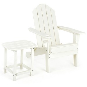 Tangkula Patio 2PCS Adirondack Chair Side Table Set Outdoor Chair Set with End Table Weather Resistant Cup Holder for Backyard Garden White - 1 of 4