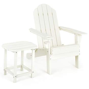 Tangkula Patio 2PCS Adirondack Chair Side Table Set Outdoor Chair Set with End Table Weather Resistant Cup Holder for Backyard Garden White