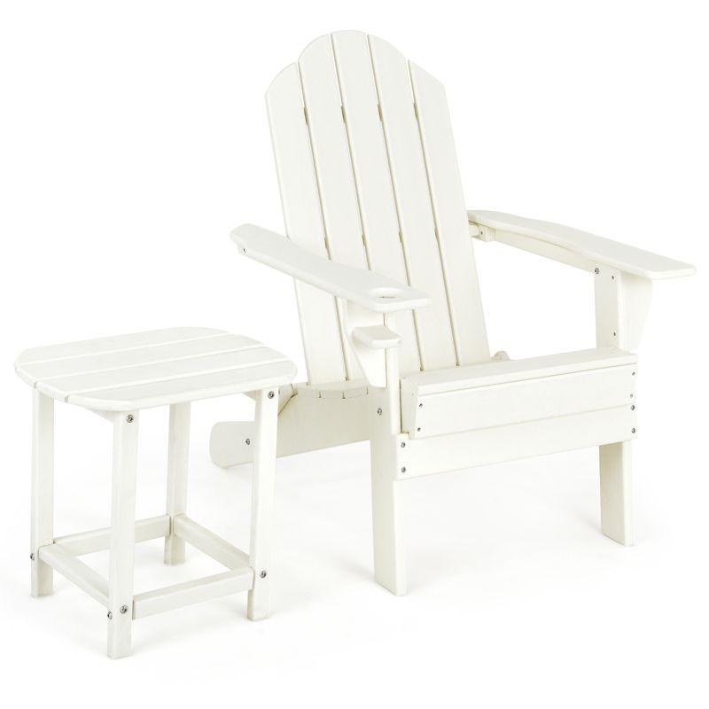 Tangkula Patio 2PCS Adirondack Chair Side Table Set Outdoor Chair Set with End Table Weather Resistant Cup Holder for Backyard Garden White, 1 of 9