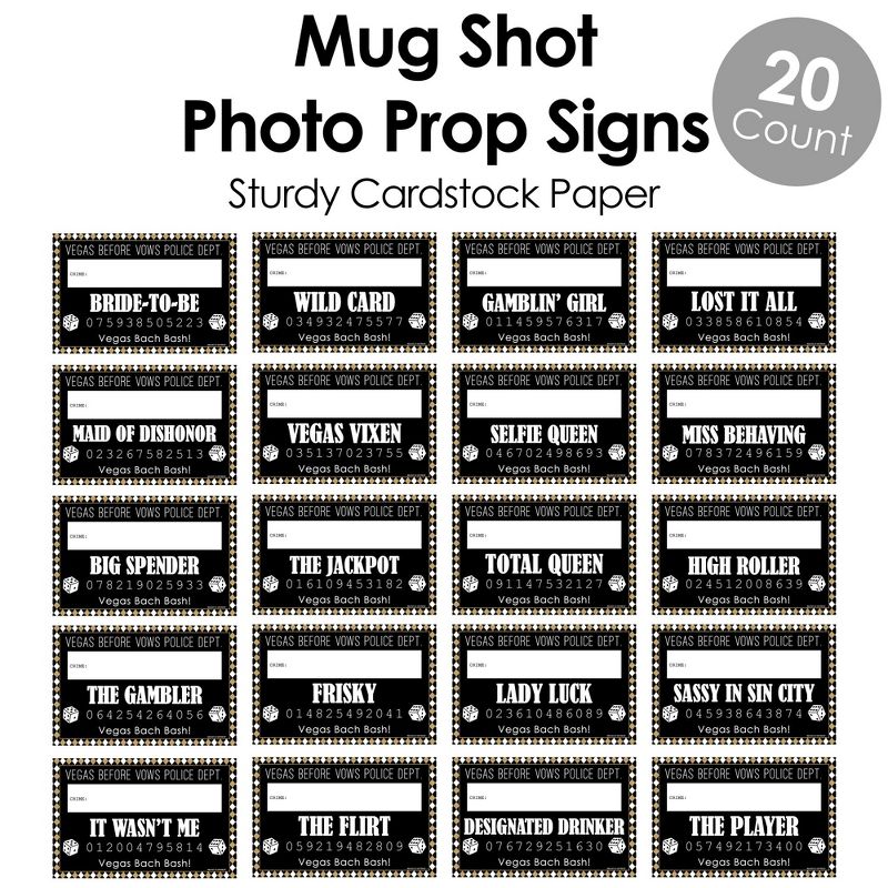 Big Dot of Happiness Vegas Before Vows - Las Vegas Bridal Shower or Bachelorette Party Mug Shots - Photo Booth Props Mugshot Signs - 20 Count, 4 of 7