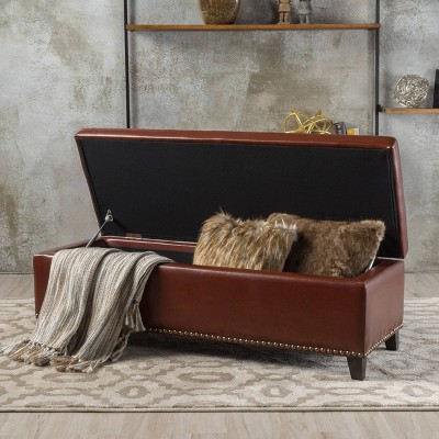 Charleston Reddish Brown Bonded Leather Tufted Storage Footstool
