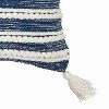 Blue and White Hand Woven 20 x 20 inch Decorative Cotton Throw Pillow Cover with Insert and Hand Tied Braiding, Pom-Poms and Tassels - Foreside Home & - 4 of 4