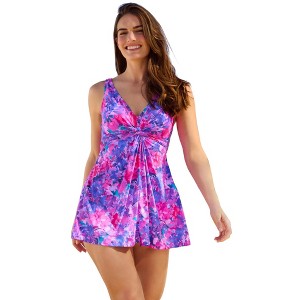 Swim 365 Women's Plus Size Twist-Front Swim Dress - 1 of 4