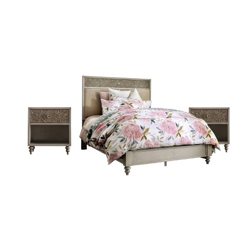 3pc Del Grande Bedroom Set With 2 Nightstands Antique White Beige Homes Inside Out Target