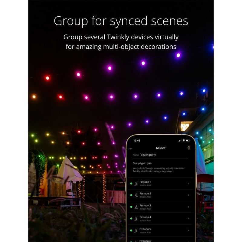 Twinkly Festoon App-Controlled LED Bulb Lights String Multicolor RGB (16 Million Colors) Black Cable. Indoor and Outdoor Smart Lighting Decoration, 4 of 6
