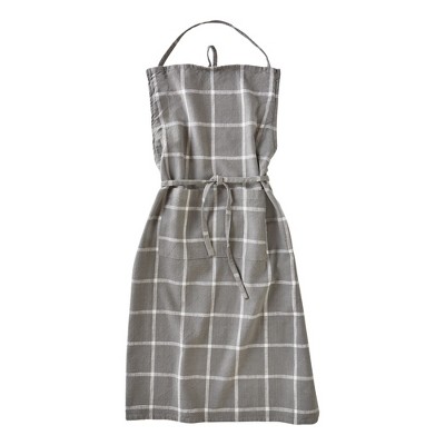 tagltd Classic Check Slub Bib Apron with Large Pocket and Waist Tie Grey, One Size Fits Most, Machine Wash, Grey