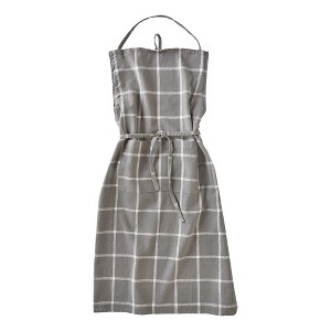 tagltd Classic Check Slub Bib Apron with Large Pocket and Waist Tie Grey One Size Fits Most Machine Wash Grey - 1 of 3