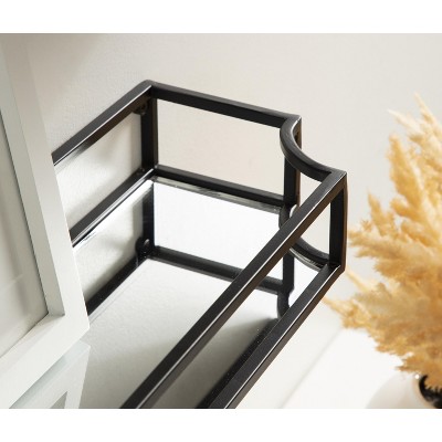 Ciel Modern Black Glass Floating Shelves with Scalloped Frame