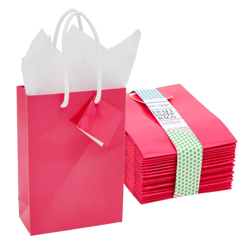 Blue Panda 20 Pack Small Hot Pink Gift Bags with Handles, Tissue Paper, Hang Tags, 7.9 x 5.5 x 2.5 In, 1 of 9