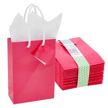 Blue Panda 20 Pack Small Hot Pink Gift Bags with Handles, Tissue Paper, Hang Tags, 7.9 x 5.5 x 2.5 In