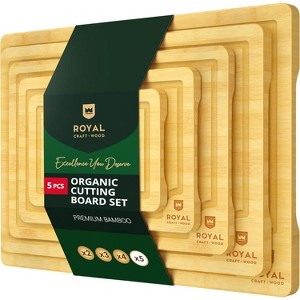 Bamboo Cutting Board Set of 3 with Side Trays - Wood Cutting Boards For Kitchen for Meat, Cheese, Fruits & Vegetables by Royal Craft Wood - 1 of 4