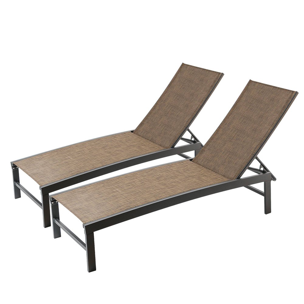 2pk Outdoor All Weather Aluminum Adjustable Chaise Lounge Chairs for Patio Beach Yard Pool Gray - Crestlive Products