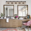 DOMETOUR 49'' Farmhouse Vanity Light, 6-Light Bathroom Sconce, Clear Seeded Glass Shades, Black Wood Grain Finish, Modern Industrial Design - 2 of 4