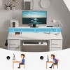 Greenstell Computer Desk with Monitor Shelf, Led Light & Charging Station, Home Office Desk with 4 Storage Drawers & Keyboard Tray - 4 of 4