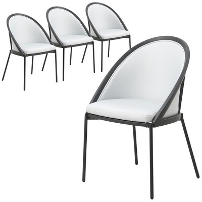 LeisureMod Dining Chair Upholstered Vinyl with Curved Back and Stainless Steel Legs Urbane Collection Set of 4