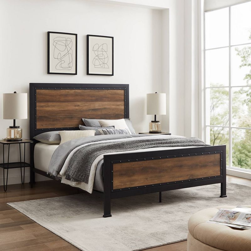 Queen Industrial Wood and Metal Bed - Saracina Home, 3 of 8