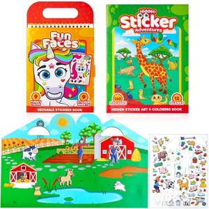 Joyfy 3 Pack Activity Books for KidsReusable Sticker Book-Make a Face Sticker Book, Farm Sticker Board. Hidden Pictures, Travel Toys for Boys & Girls - 1 of 4
