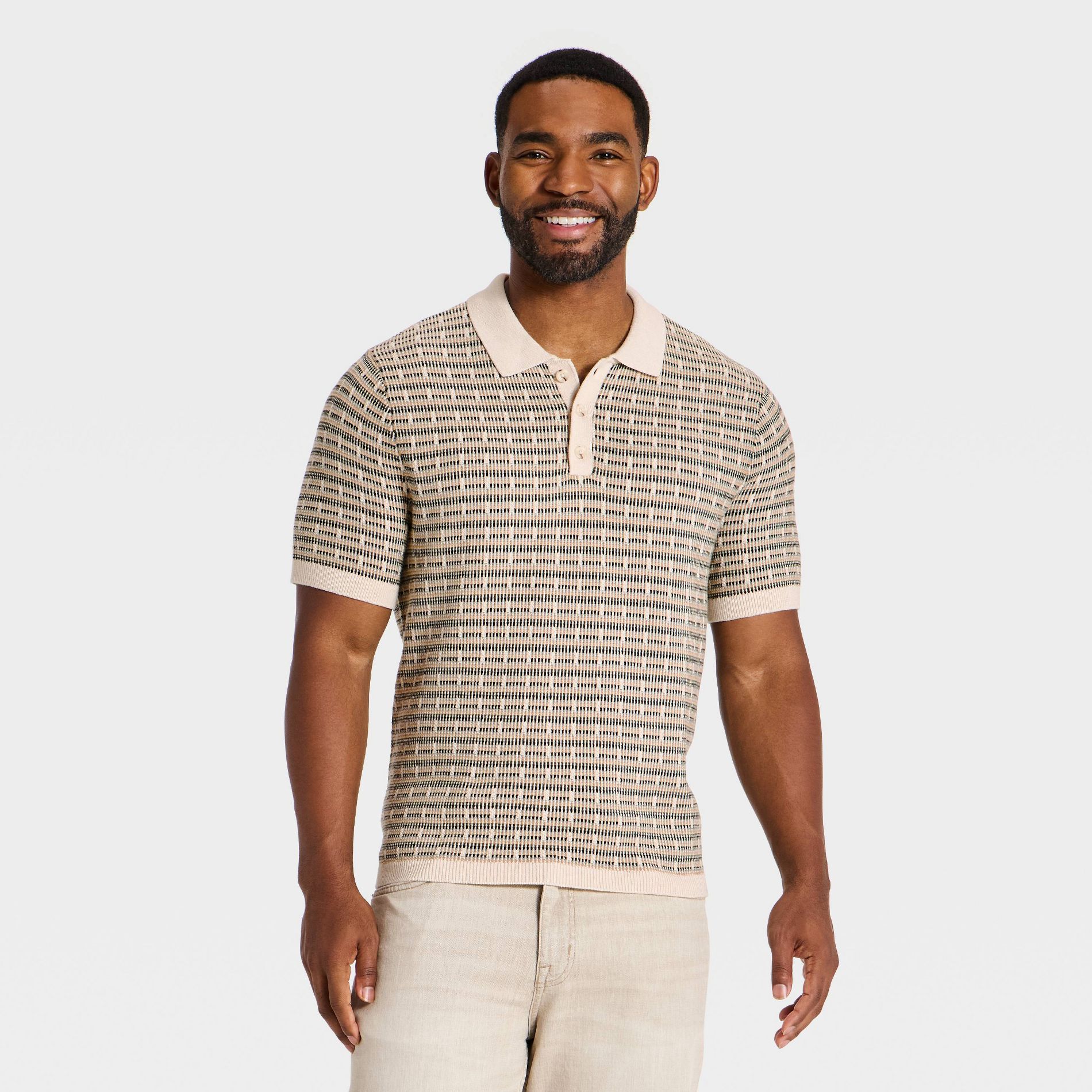 Men's Short Sleeve Jacquard 3 Button Sweater Polo - Goodfellow & Co™ Brown