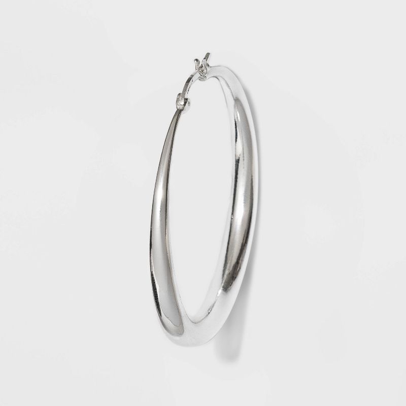 Silver Plated Graduated Hoop Earrings 50mm - A New Day&#8482; Silver, 2 of 3