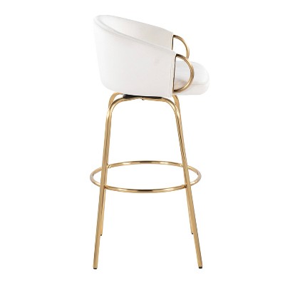 Claire Gold Metal and White Velvet Swivel Barstools, Set of 2