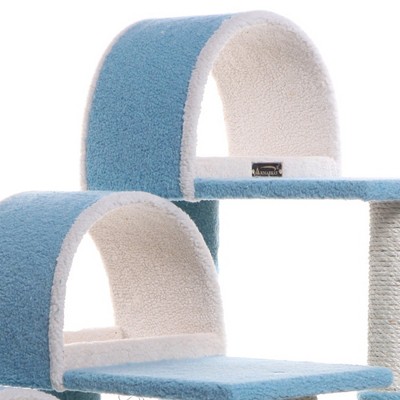 38-Inch Sky Blue Sisal Cat Tree with Tunnels and Steps