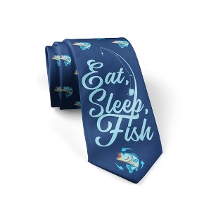 Crazy Dog T-Shirts Eat Sleep Fish Necktie Funny Neckties for Men Fishing Tie Mens Novelty Neckties Fisherman Ties - 1 of 4