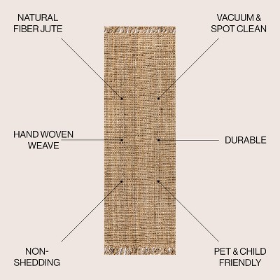 Hand Woven Light Blue Chunky Jute Runner Rug with Fringe